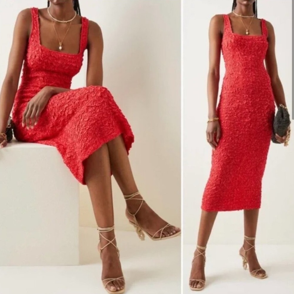 Mara Hoffman Sloan Popcorn midi DressMedium M Red Coral Pink